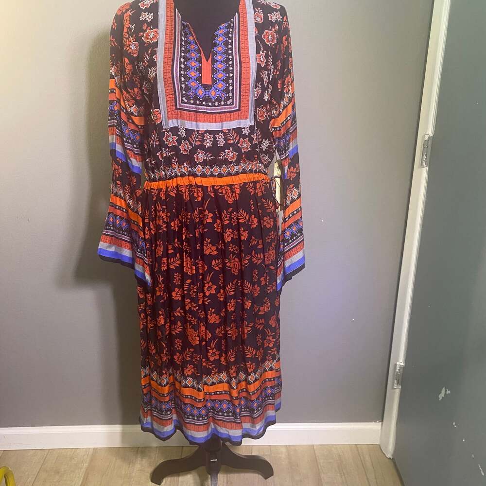 Aratta Bohemian Abstract Print Long Sleeve Maxi‎ Dress